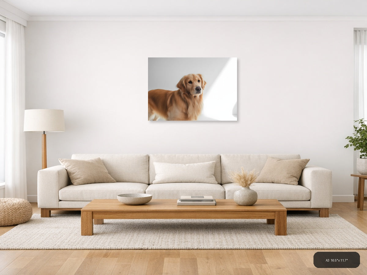 Golden Retriever Portrait Minimalist Wall Art — A3 / Living Room