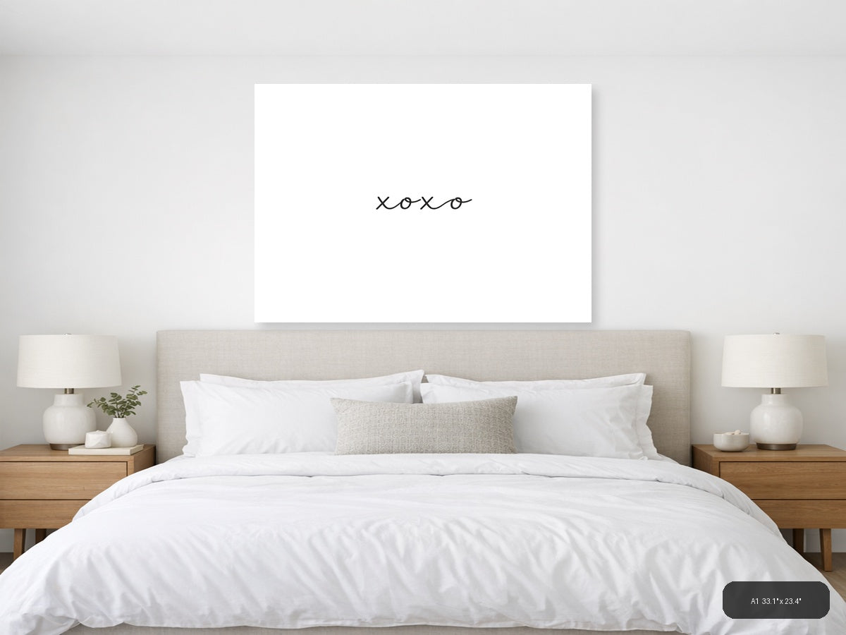 Minimalist XOXO Handwritten Script Wall Art — A1 / Bedroom