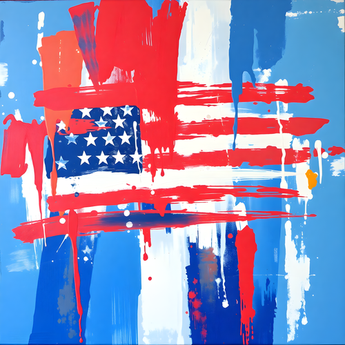 Abstract American Flag Drip Painting - Patriotic Wall Art