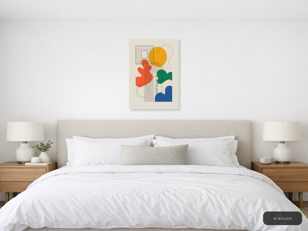 Colorful Abstract Line Art with Geometric Shapes Wall Art — A2 / Bedroom