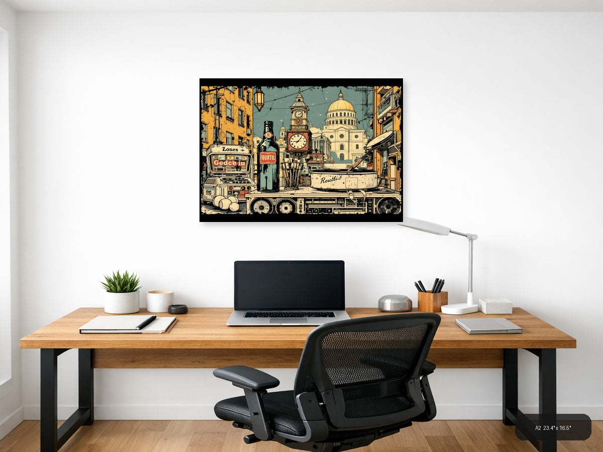 Vintage City Street Scene with Capitol Dome Wall Art — A2 / Office