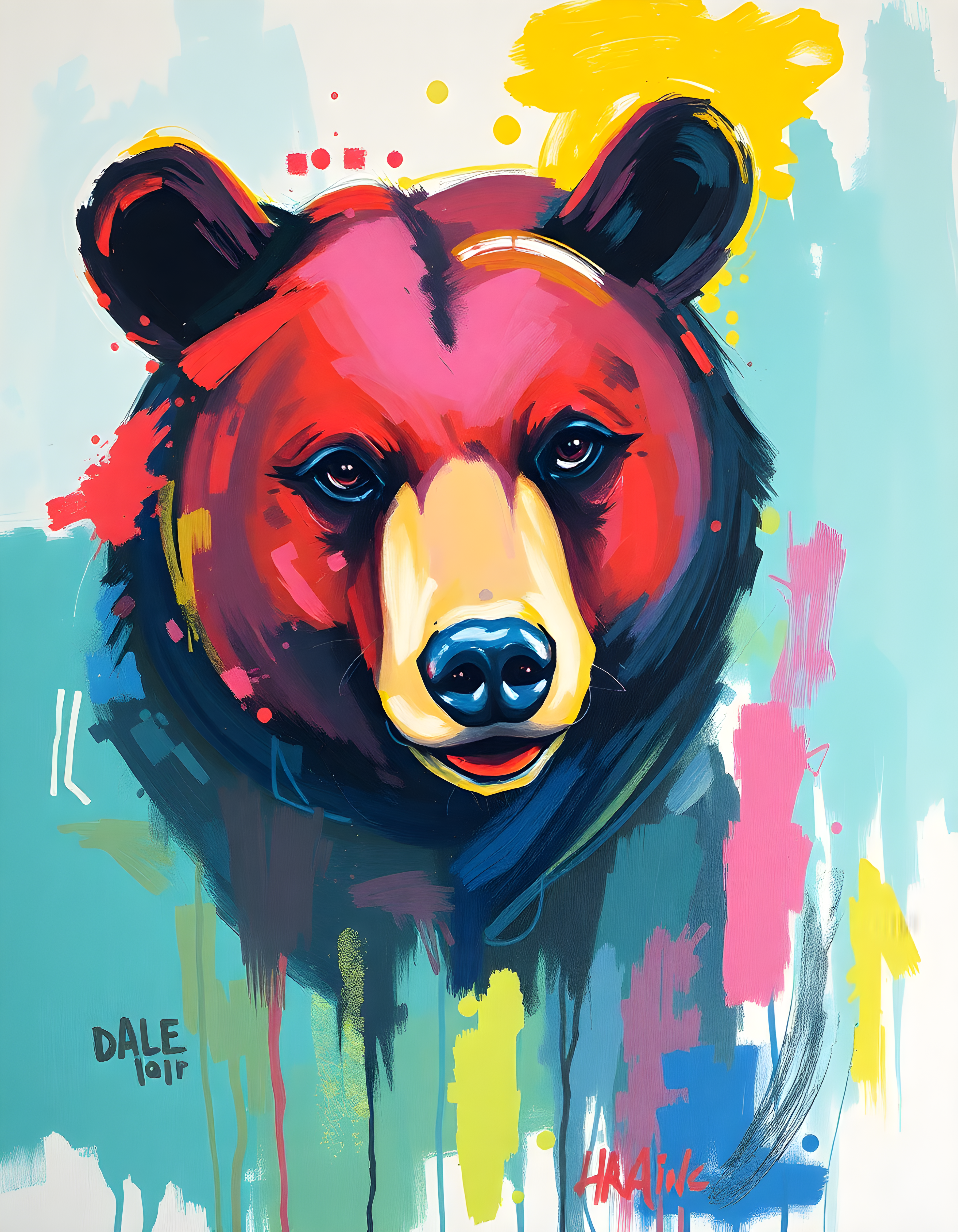 Colorful Abstract Bear Portrait Pop Art Wall Art