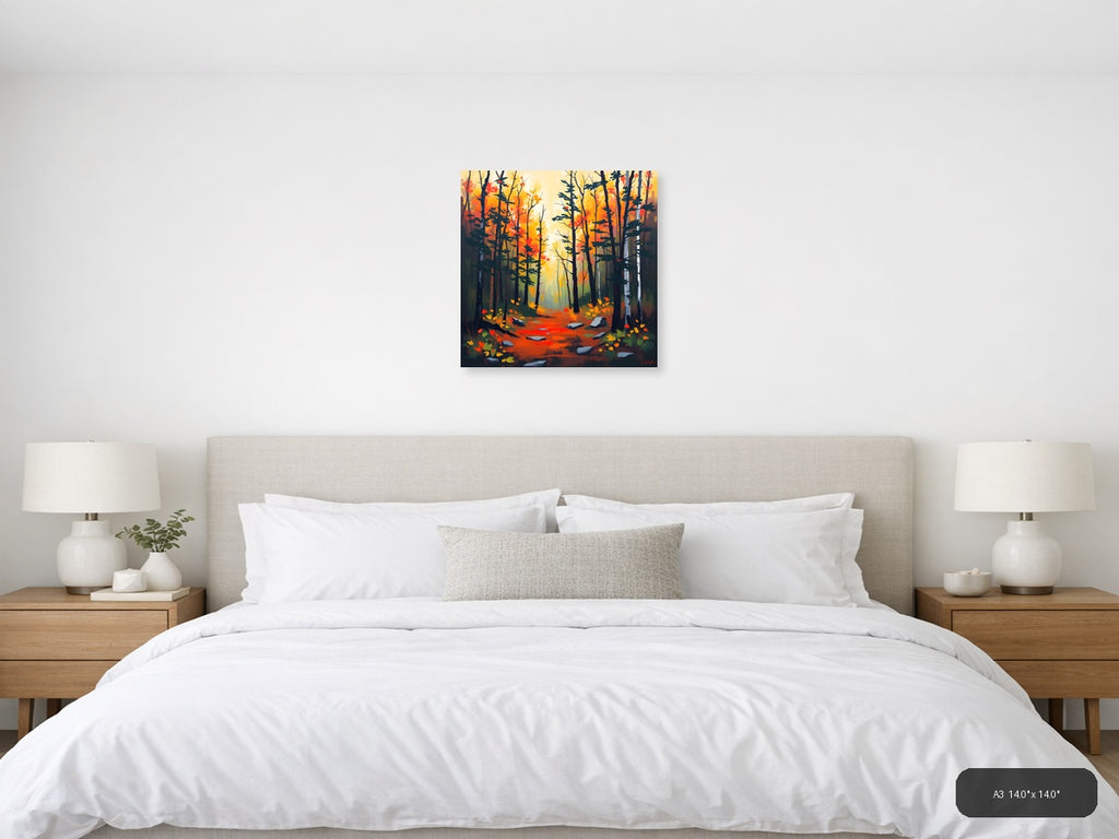 Autumn Forest Path Abstract Orange Wall Art — A3 / Bedroom