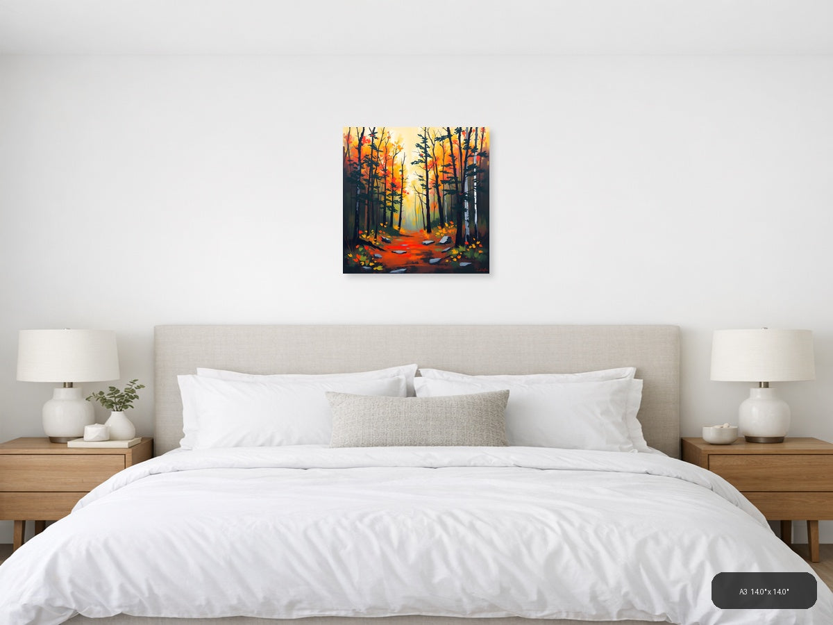 Autumn Forest Path Abstract Orange Wall Art — A3 / Bedroom