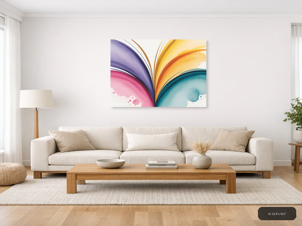 Colorful Rainbow Wave Watercolor Abstract Wall Art — A2 / Living Room