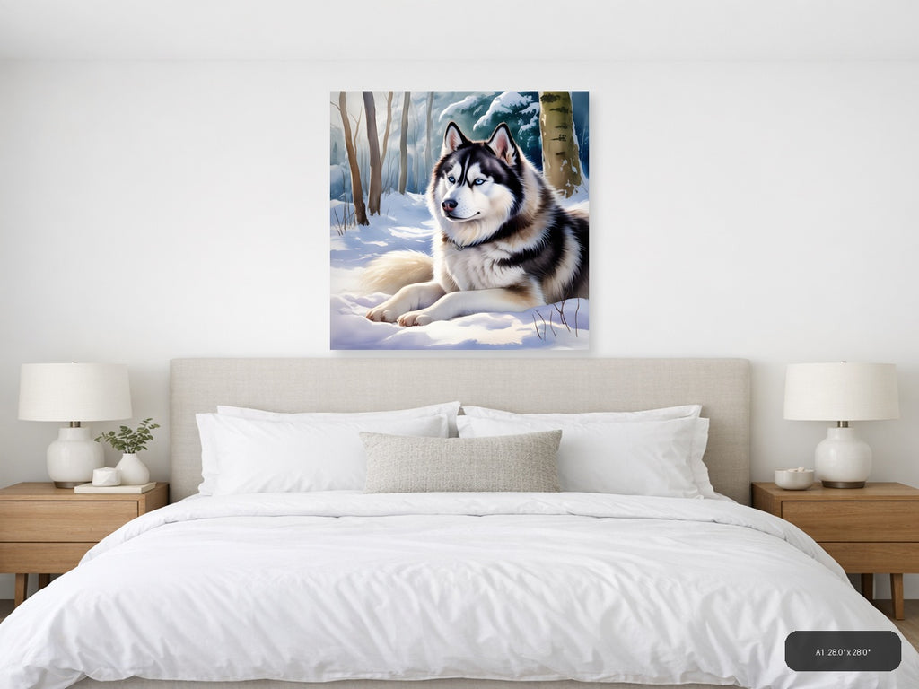 Husky in Winter Forest - Watercolor Wall Art — A1 / Bedroom