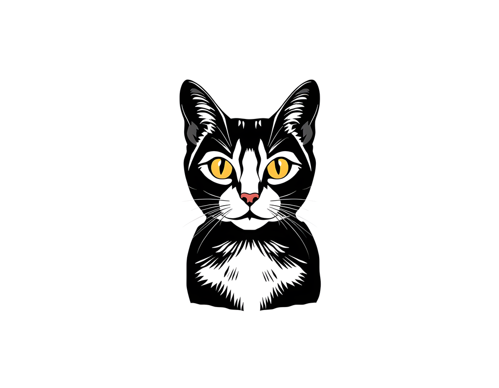 Black and White Cat with Golden Eyes | Minimalist Portrait Wall Art
