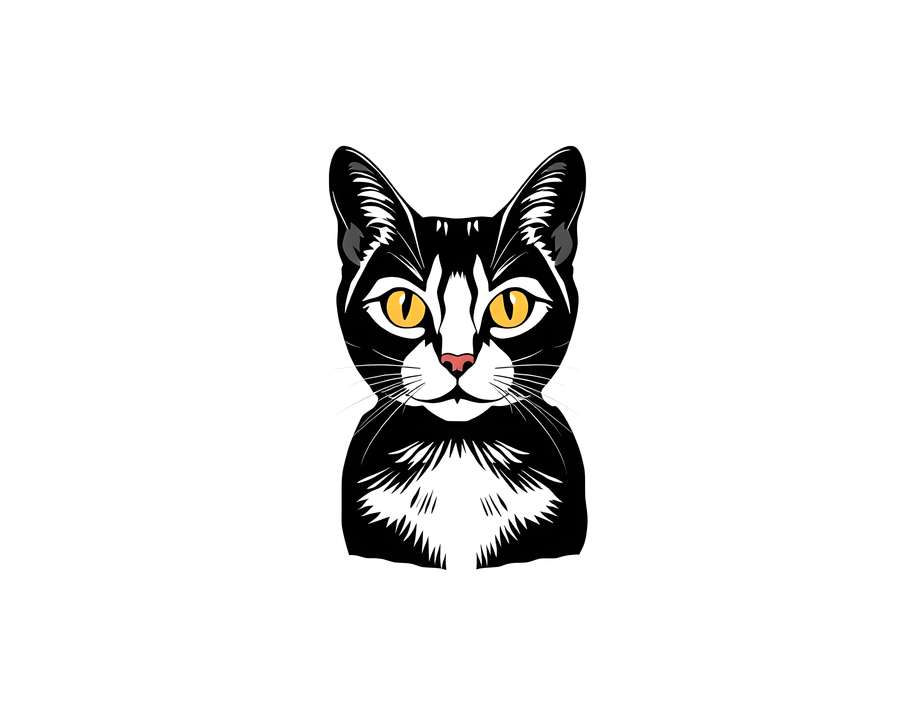 Black and White Cat with Golden Eyes | Minimalist Portrait Wall Art