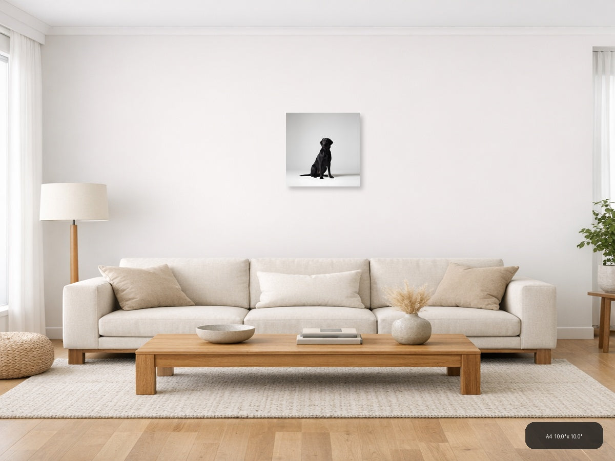 Black Labrador Sitting Minimalist Portrait Wall Art — A4 / Living Room