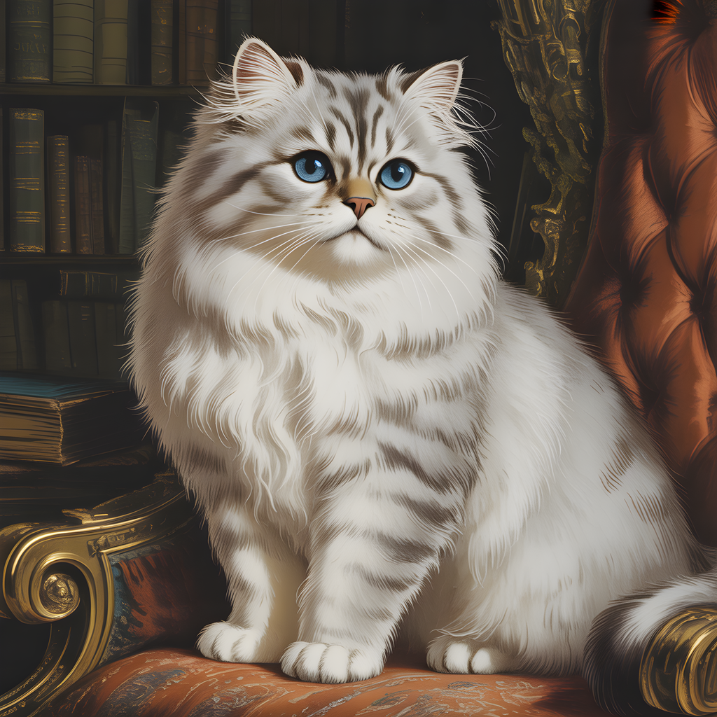 Vintage White Persian Cat Blue Eyes Library Wall Art