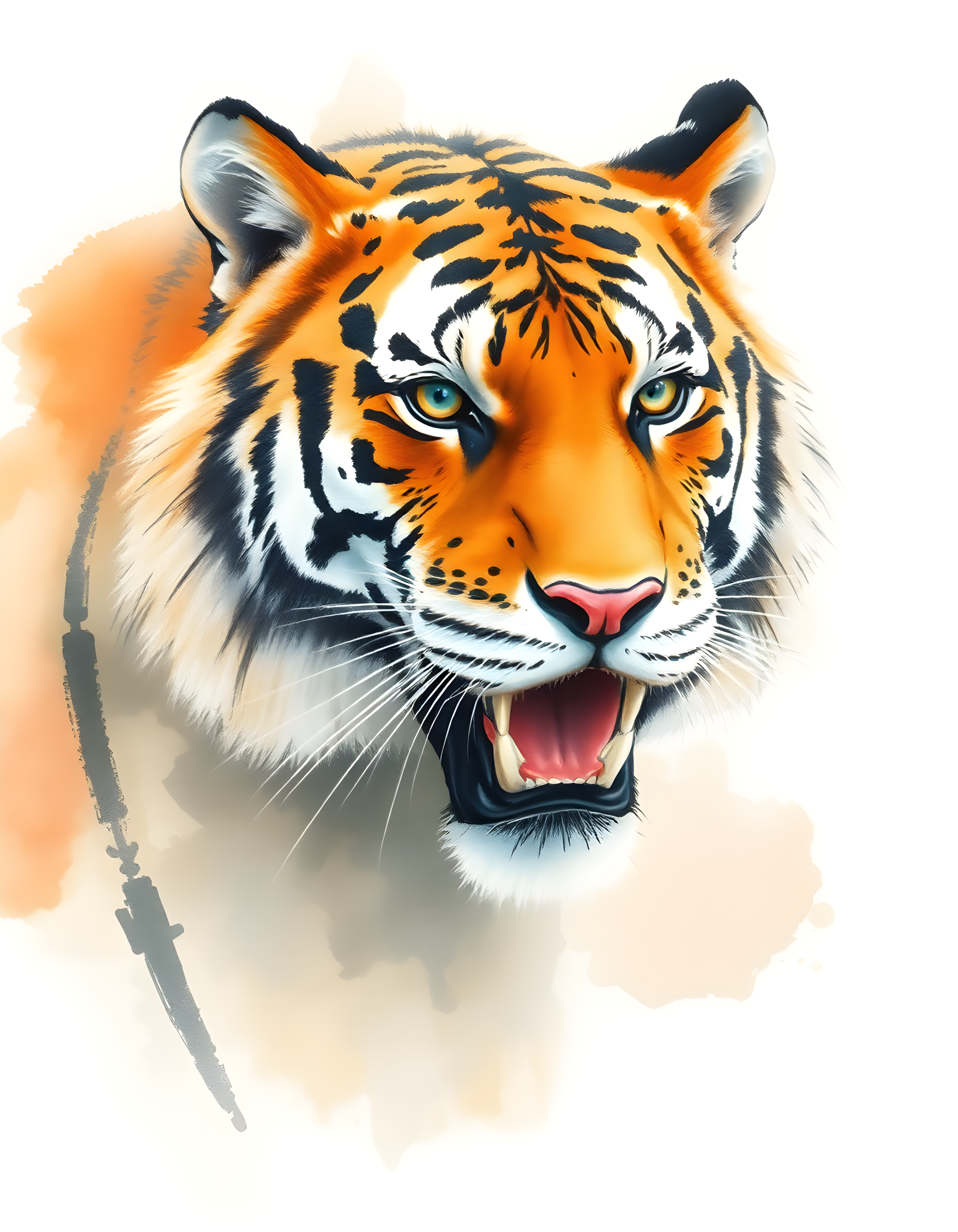 Orange Tiger Portrait Watercolor Wall Art