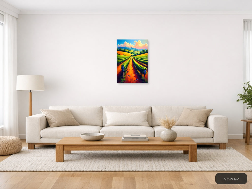 Vibrant Vineyard Landscape Abstract Wall Art — A3 / Living Room