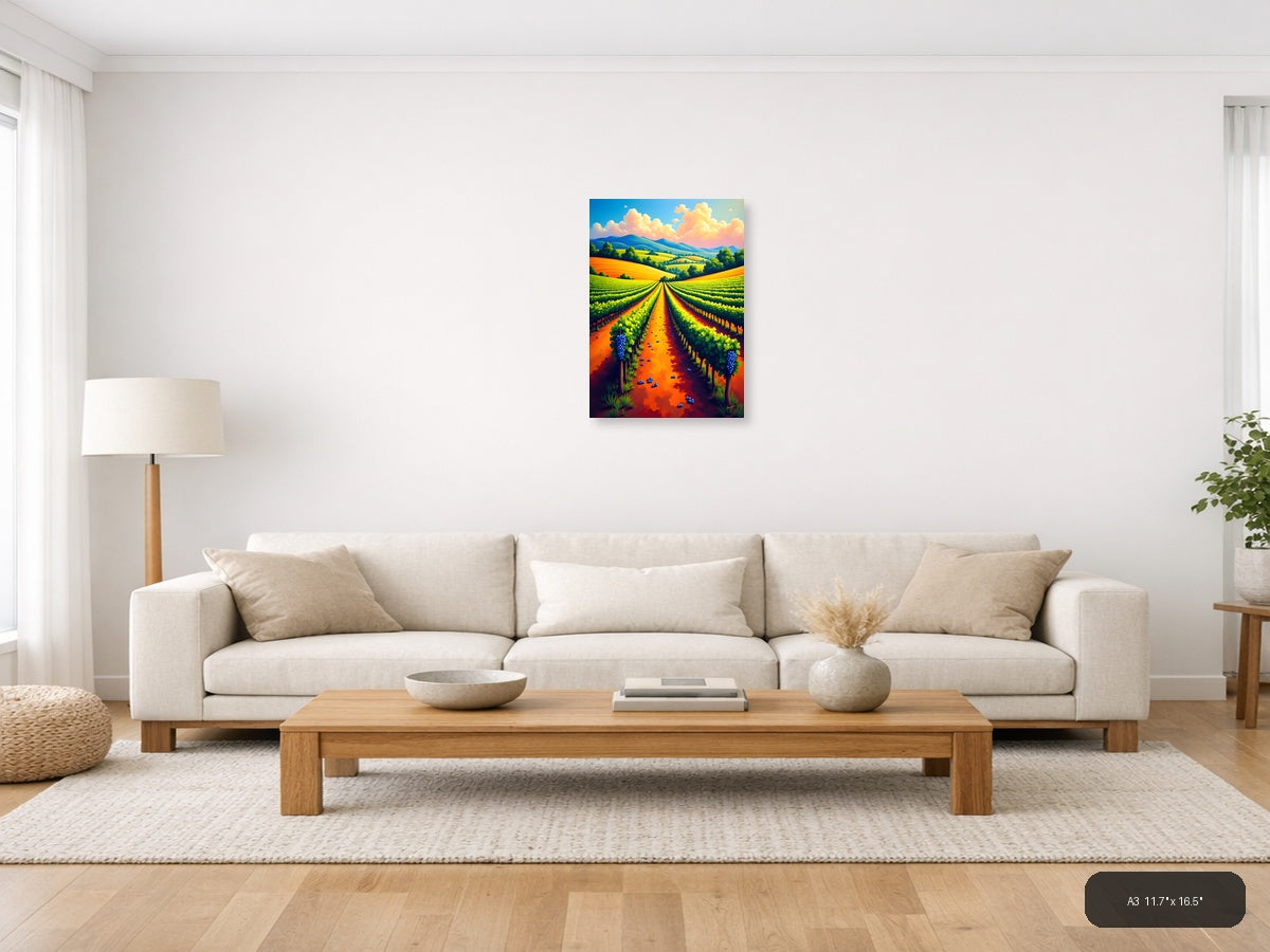 Vibrant Vineyard Landscape Abstract Wall Art — A3 / Living Room