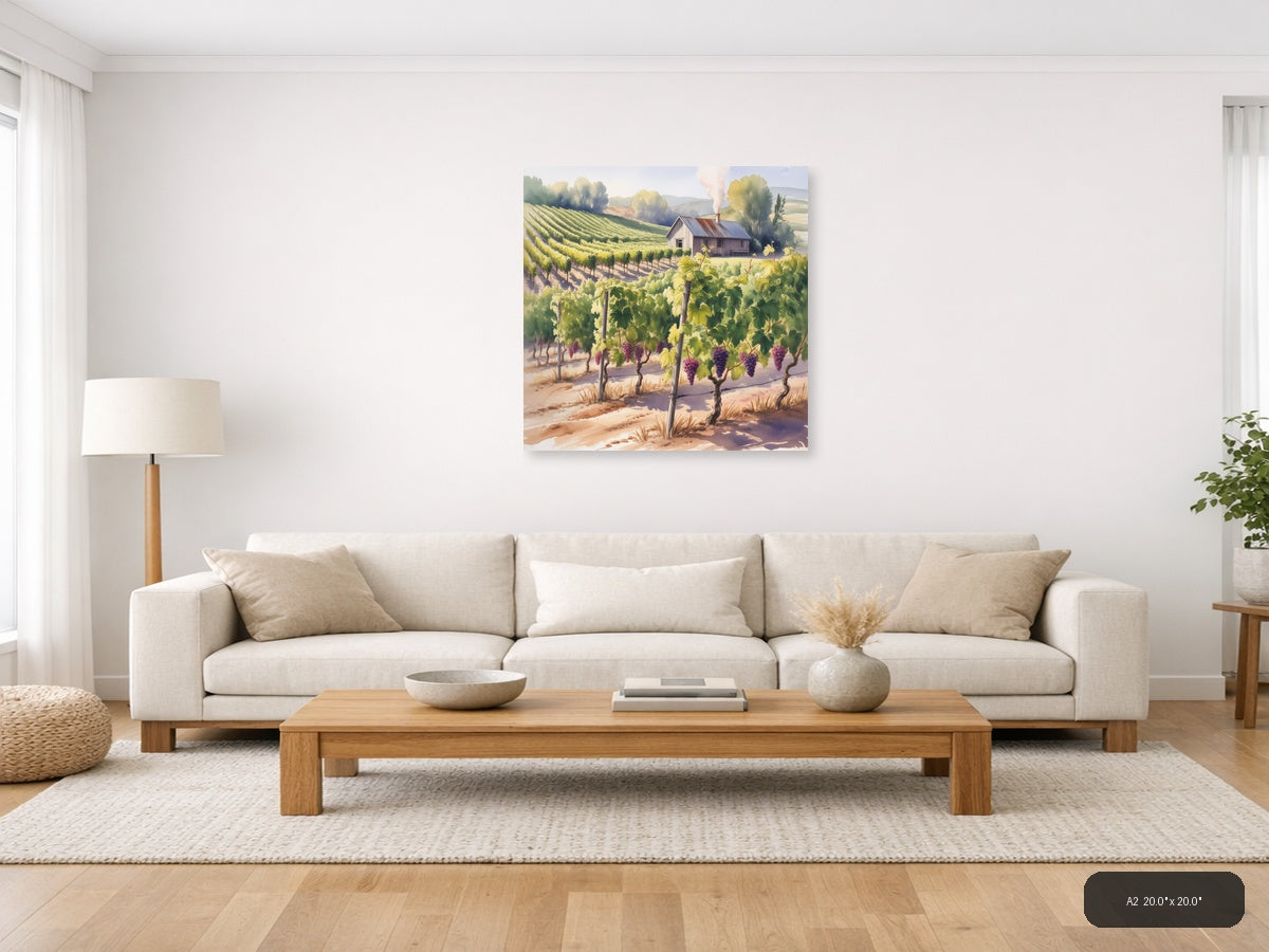 Wine — Watercolor (Square) Canvas Print | Watercolor Wall Art | A4 A3 A2 A1 — A2 / Living Room