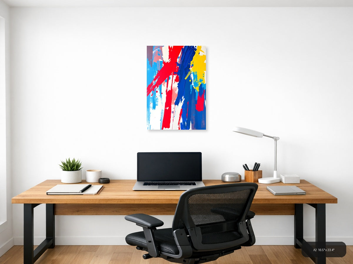 Bold Red Blue Yellow Abstract Brushstroke Wall Art — A2 / Office