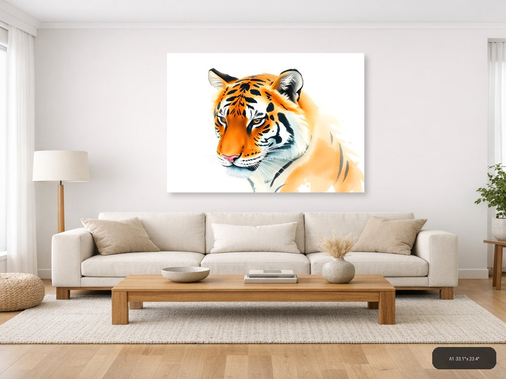 Tiger Portrait Watercolor Wall Art — A1 / Living Room