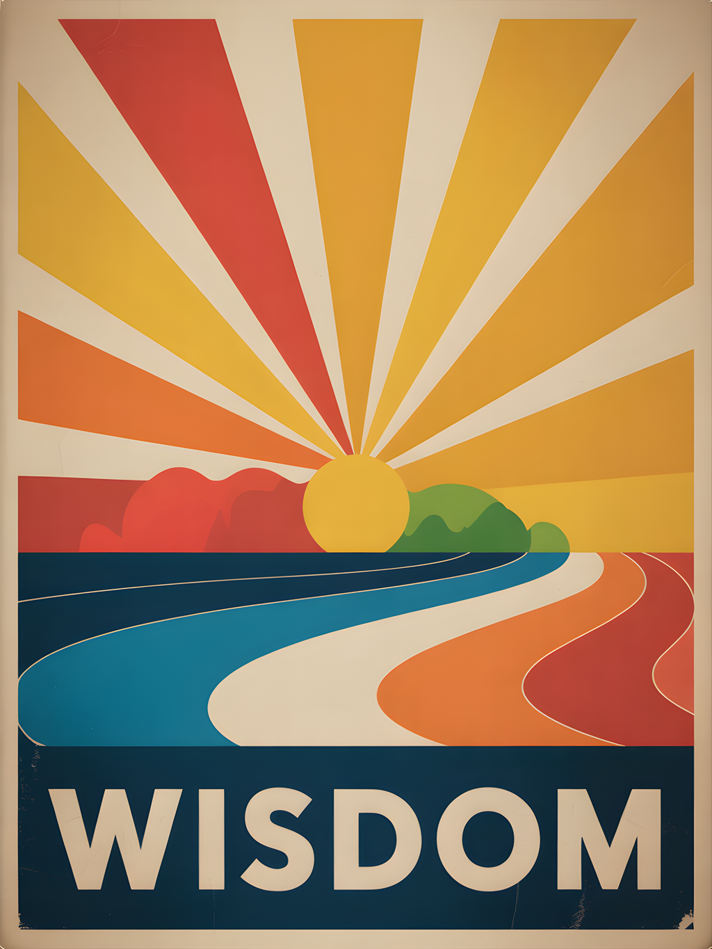 Vintage Sunrise Landscape with Wisdom Text Wall Art