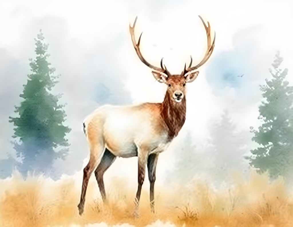 Majestic Elk in Forest Watercolor Wall Art