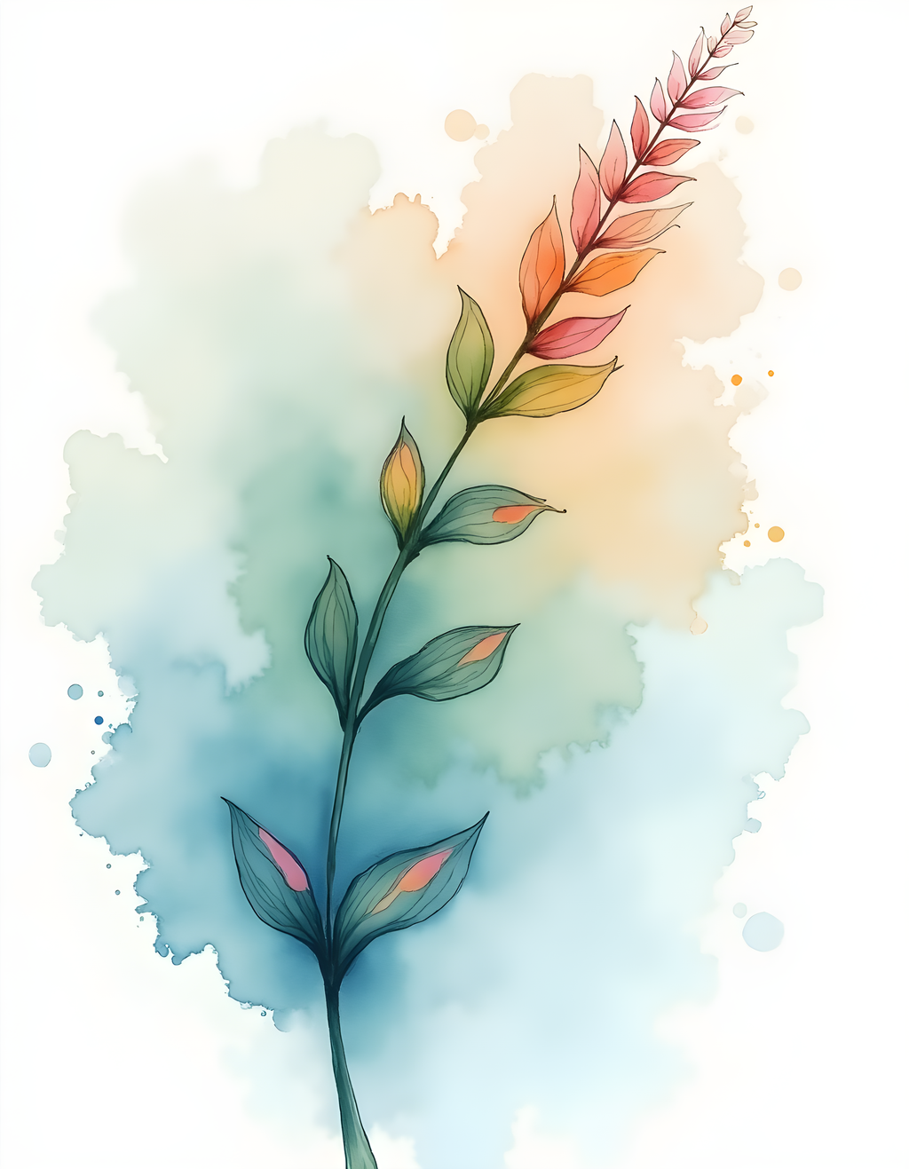 Watercolor Flowering Plant with Gradient Background Wall Art