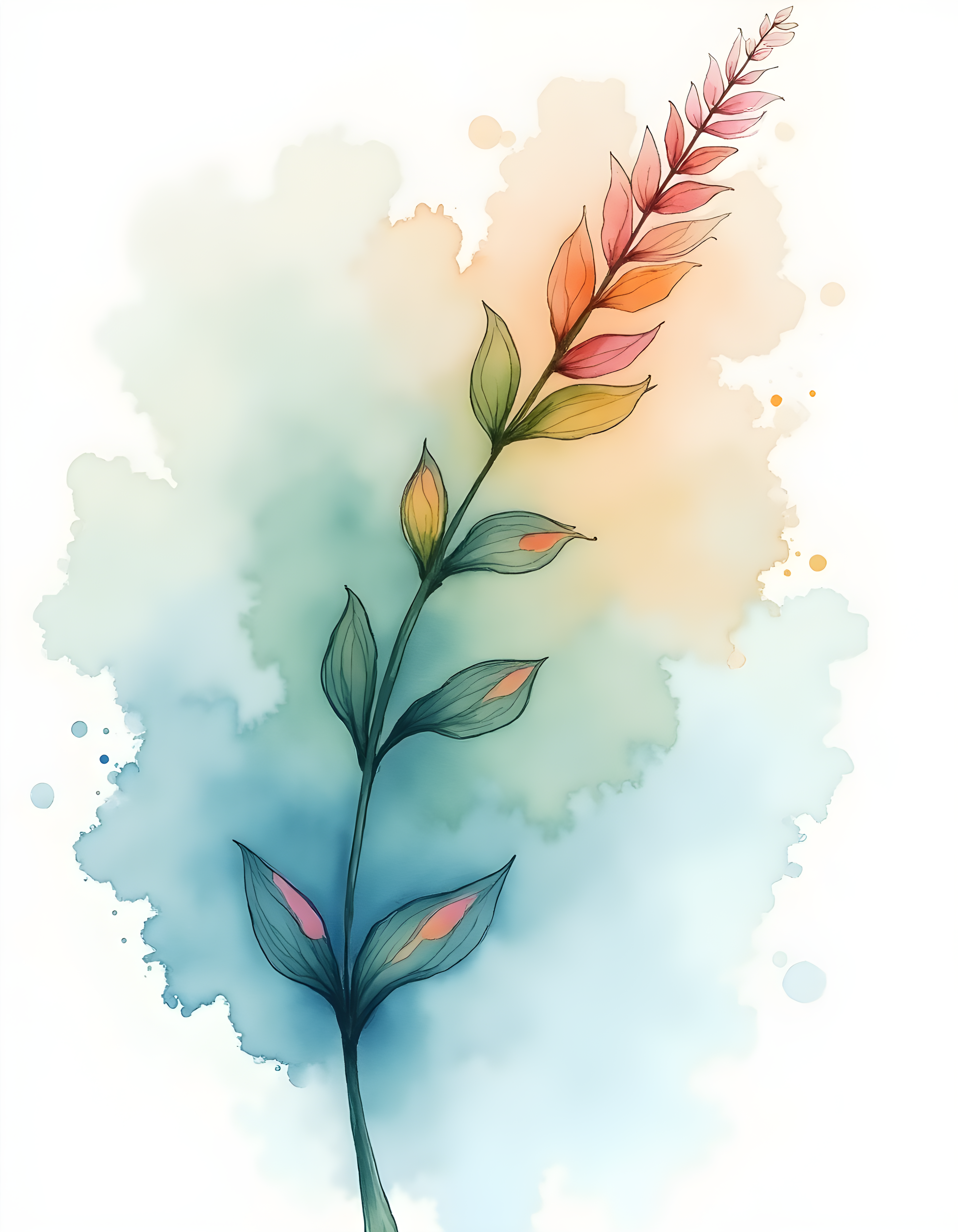 Watercolor Flowering Plant with Gradient Background Wall Art