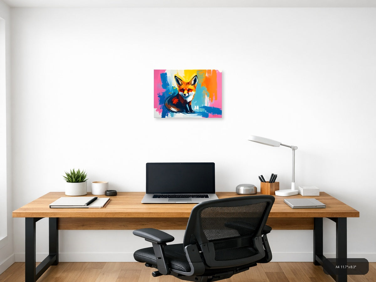 Colorful Abstract Fox Portrait - Modern Pop Art Wall Art — A4 / Office