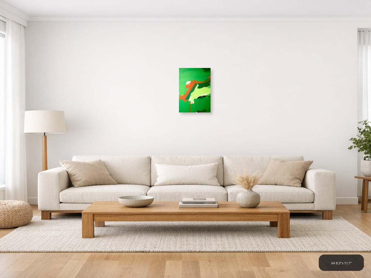 Abstract Orange & Lime Green Brushstroke Portrait Wall Art — A4 / Living Room