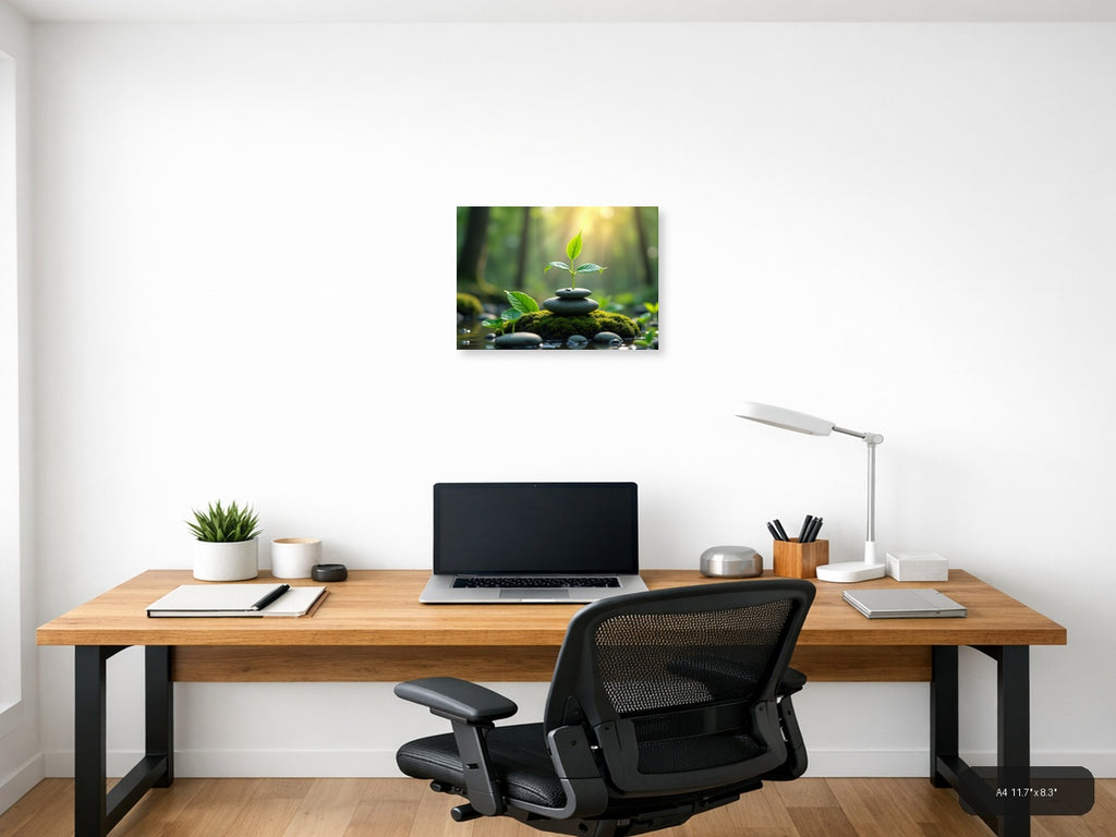 Young Plant on Stacked Stones Botanical Wall Art — A4 / Office