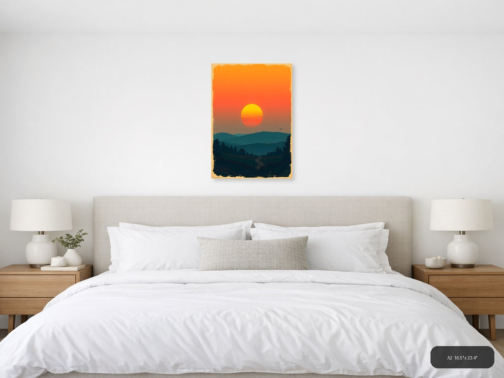 Vintage Sunset Mountain Road Landscape Wall Art — A2 / Bedroom