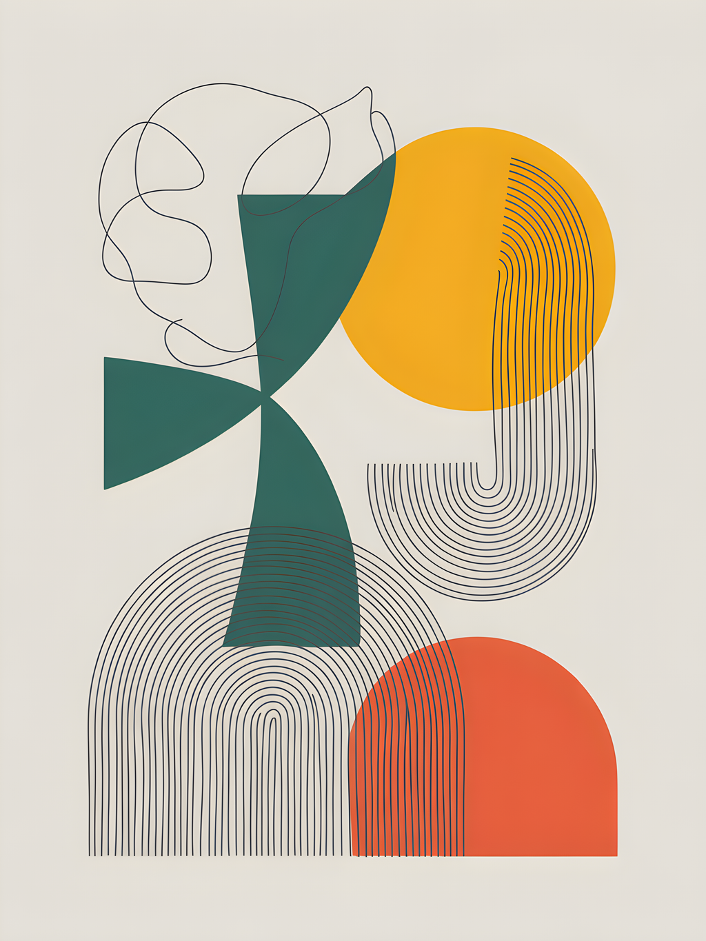 Abstract Geometric Line Art with Circles Wall Art