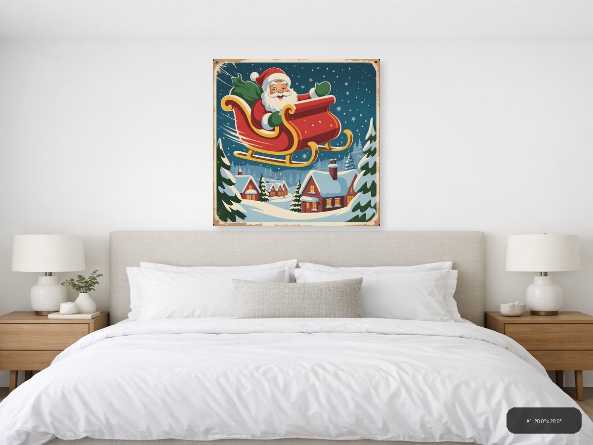Vintage Santa Sleigh Christmas Night Sky Wall Art — A1 / Bedroom