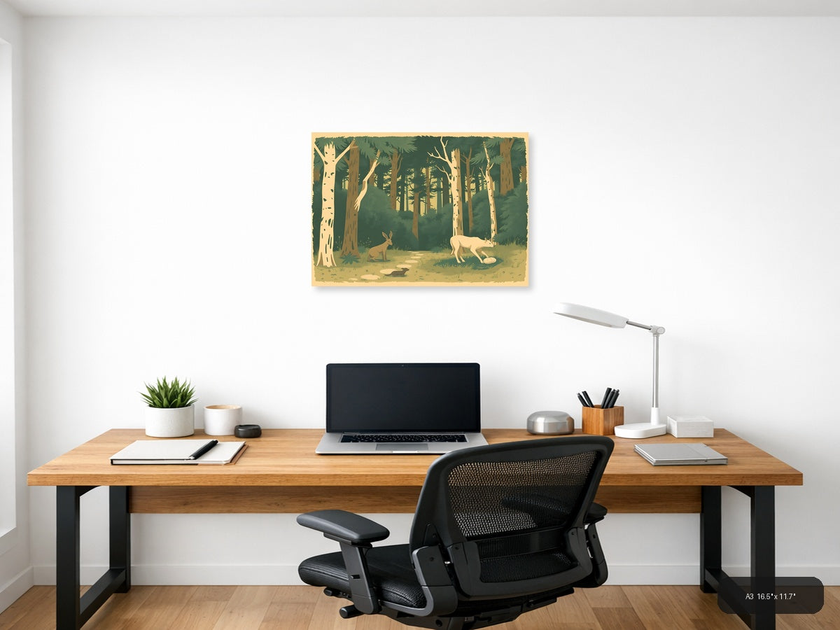 Vintage Forest Wildlife Landscape Wall Art — A3 / Office