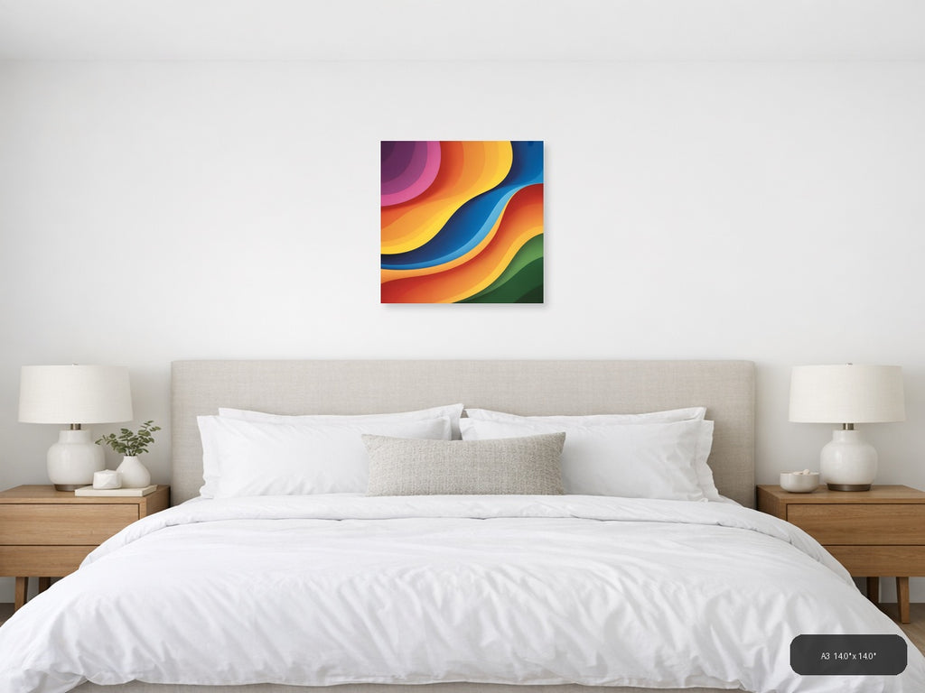 Colorful Abstract Layered Waves Photography Wall Art — A3 / Bedroom
