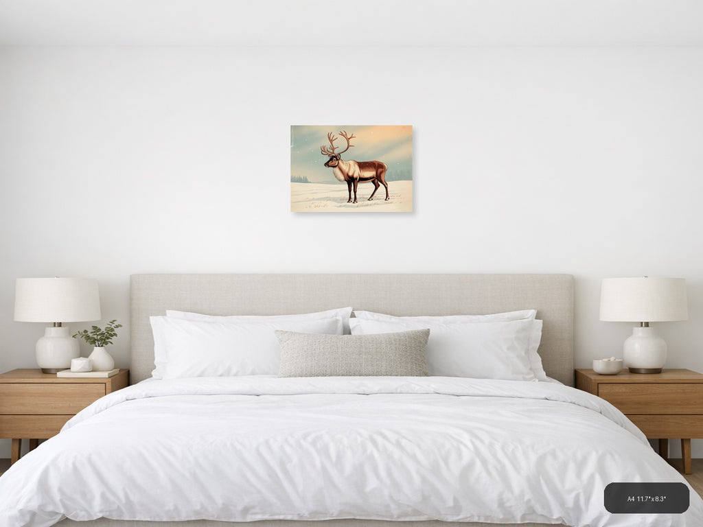 Vintage Reindeer in Snow Landscape Wall Art — A4 / Bedroom