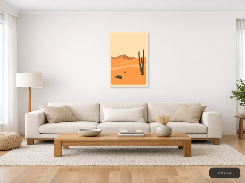 Vintage Desert Landscape with Saguaro Cactus Wall Art — A2 / Living Room