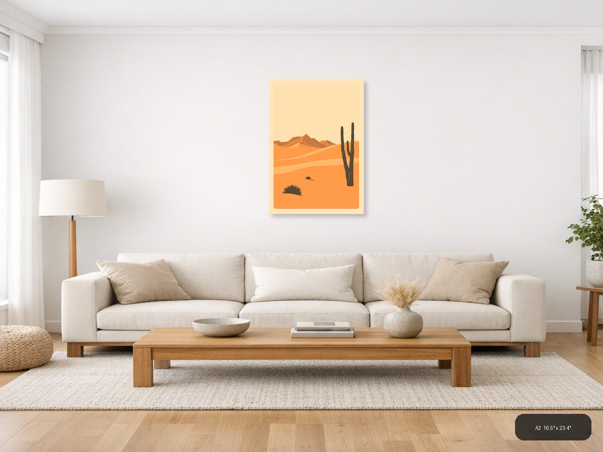 Vintage Desert Landscape with Saguaro Cactus Wall Art — A2 / Living Room