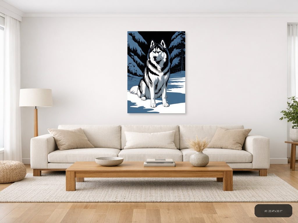 Husky in Winter Forest Snow Photography Wall Art — A1 / Living Room