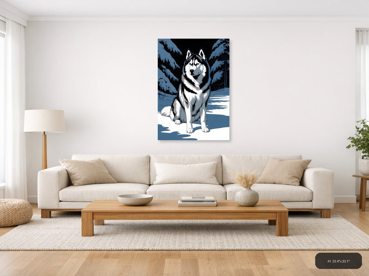Husky in Winter Forest Snow Photography Wall Art — A1 / Living Room