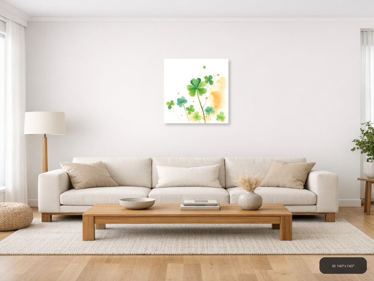 Four Leaf Clovers Watercolor Green Wall Art — A3 / Living Room