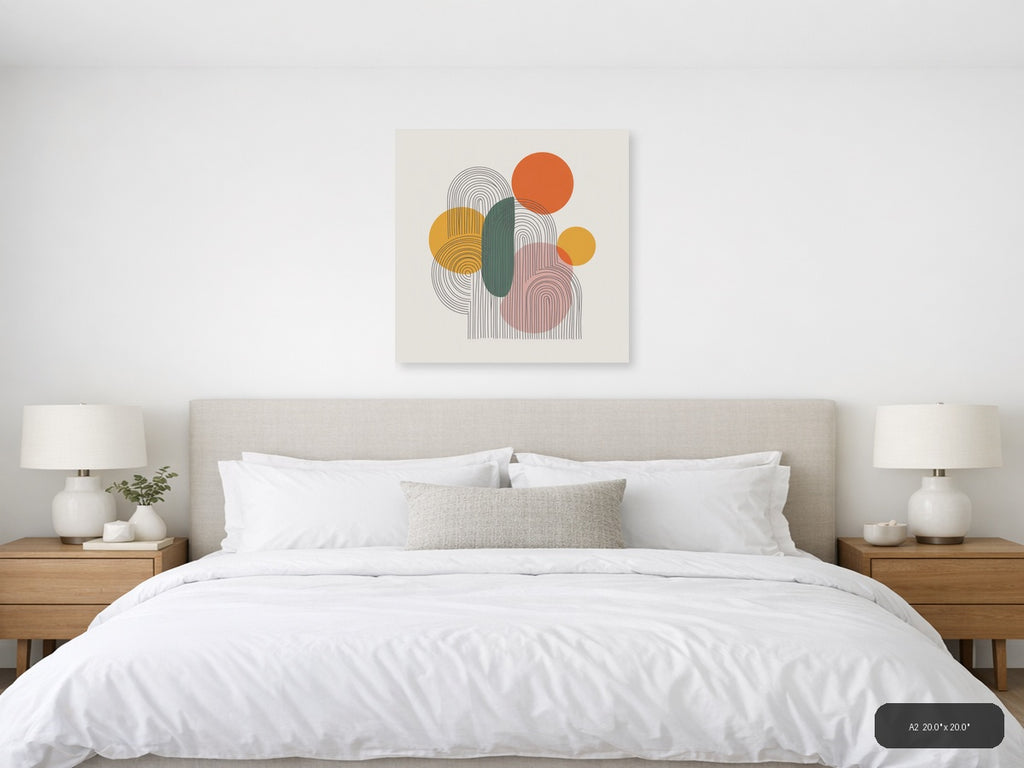 Abstract Line Art with Geometric Circles Wall Art — A2 / Bedroom