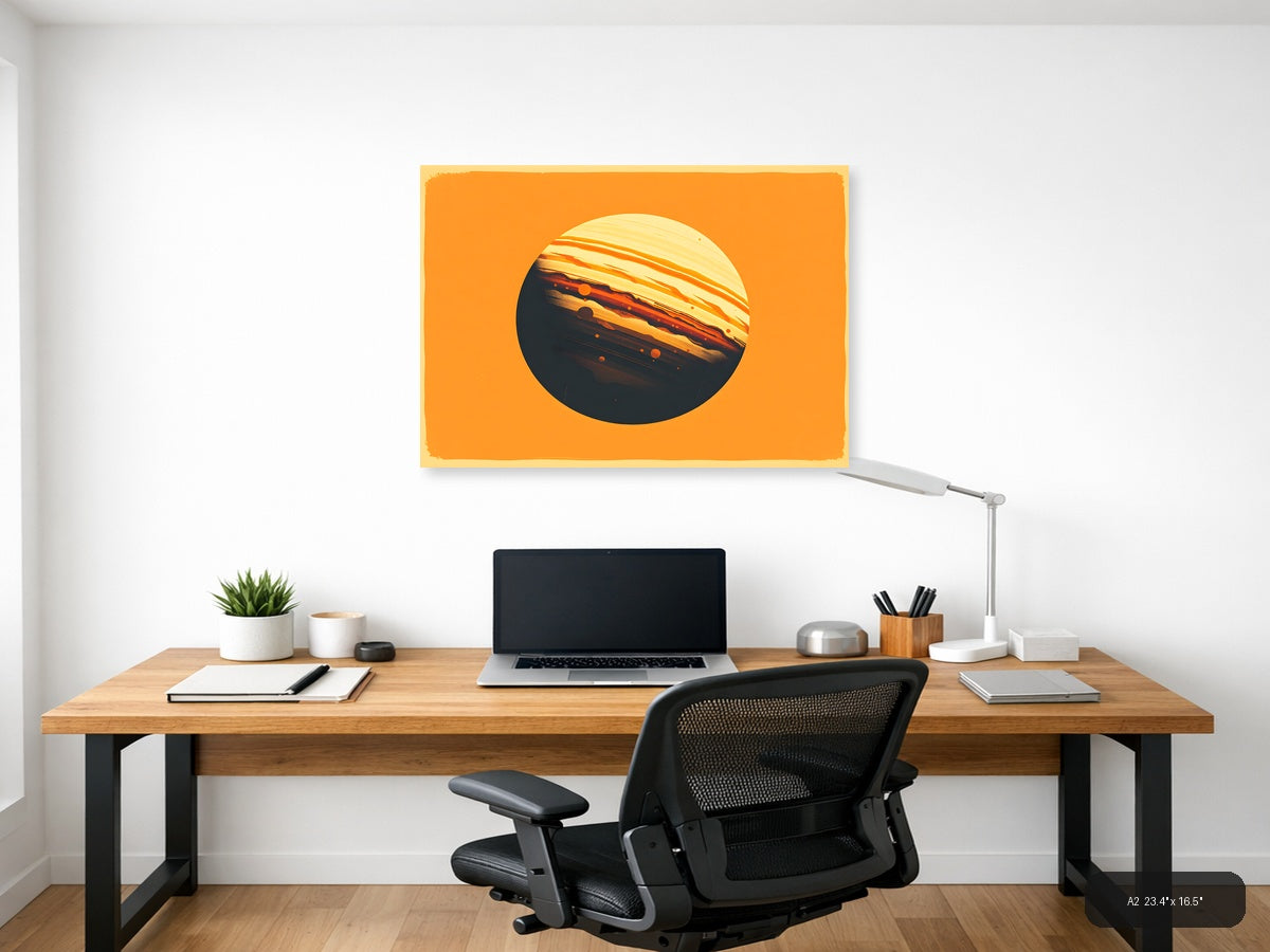 Vintage Saturn Planet Orange Sky Wall Art — A2 / Office