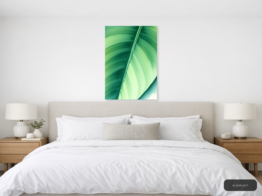 Green Leaf Watercolor Abstract Wall Art — A1 / Bedroom