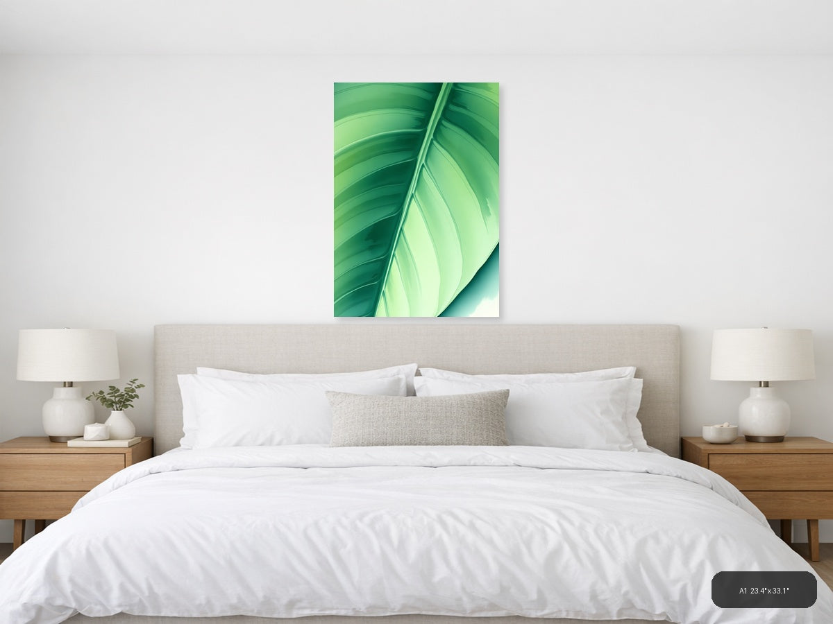 Green Leaf Watercolor Abstract Wall Art — A1 / Bedroom