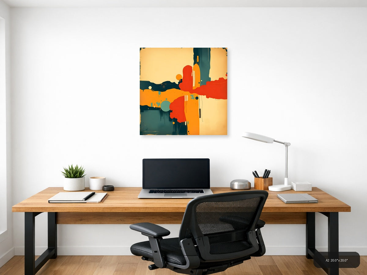 Vintage Abstract Desert Landscape with Cacti Wall Art — A2 / Office