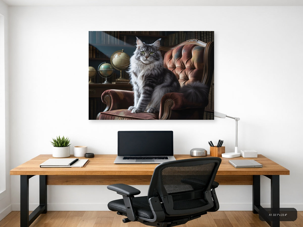 Majestic Gray Tabby Cat Portrait Photography Wall Art — A1 / Office