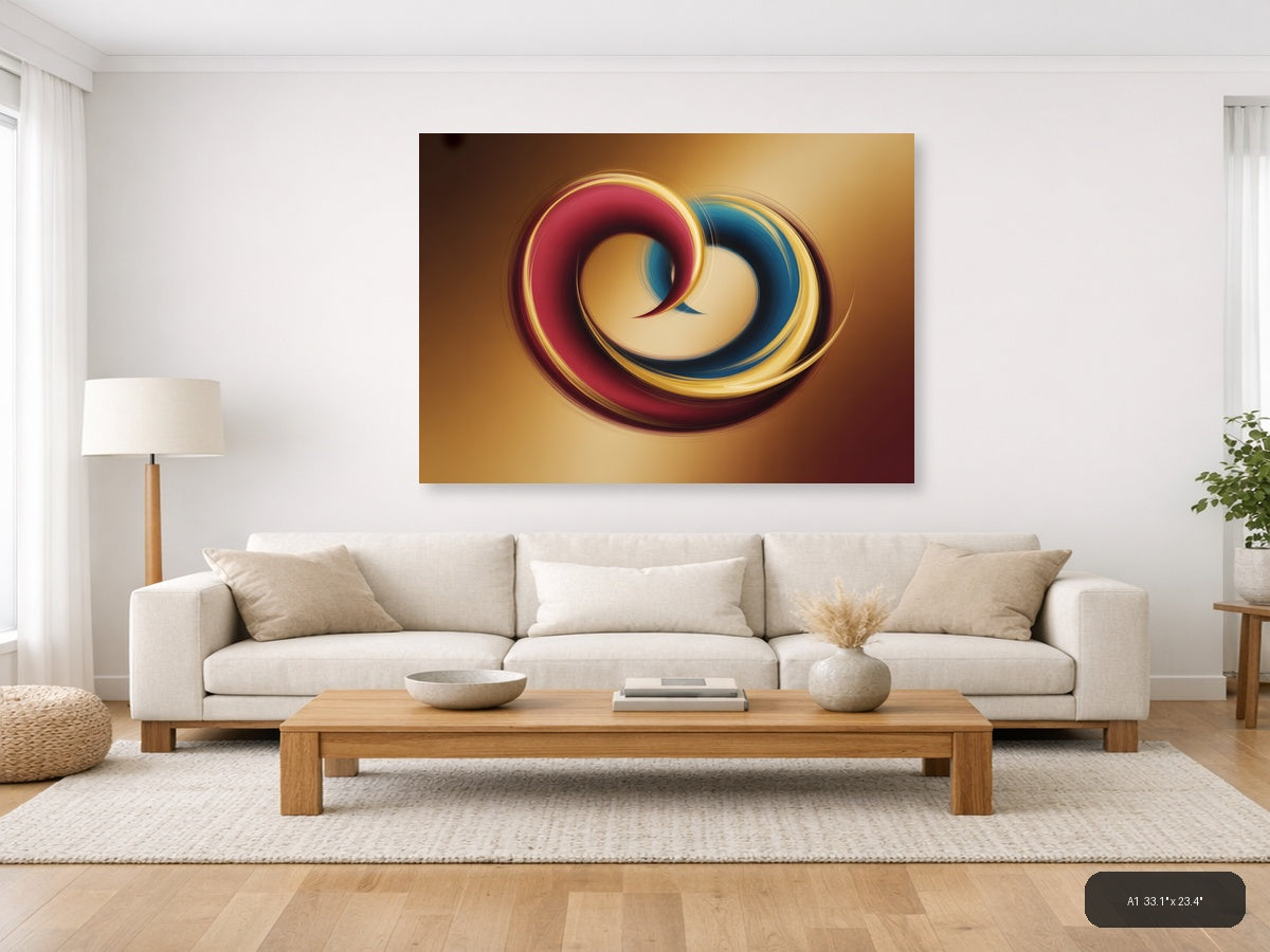 Abstract Swirling Rings in Red & Blue - Modern Wall Art — A1 / Living Room