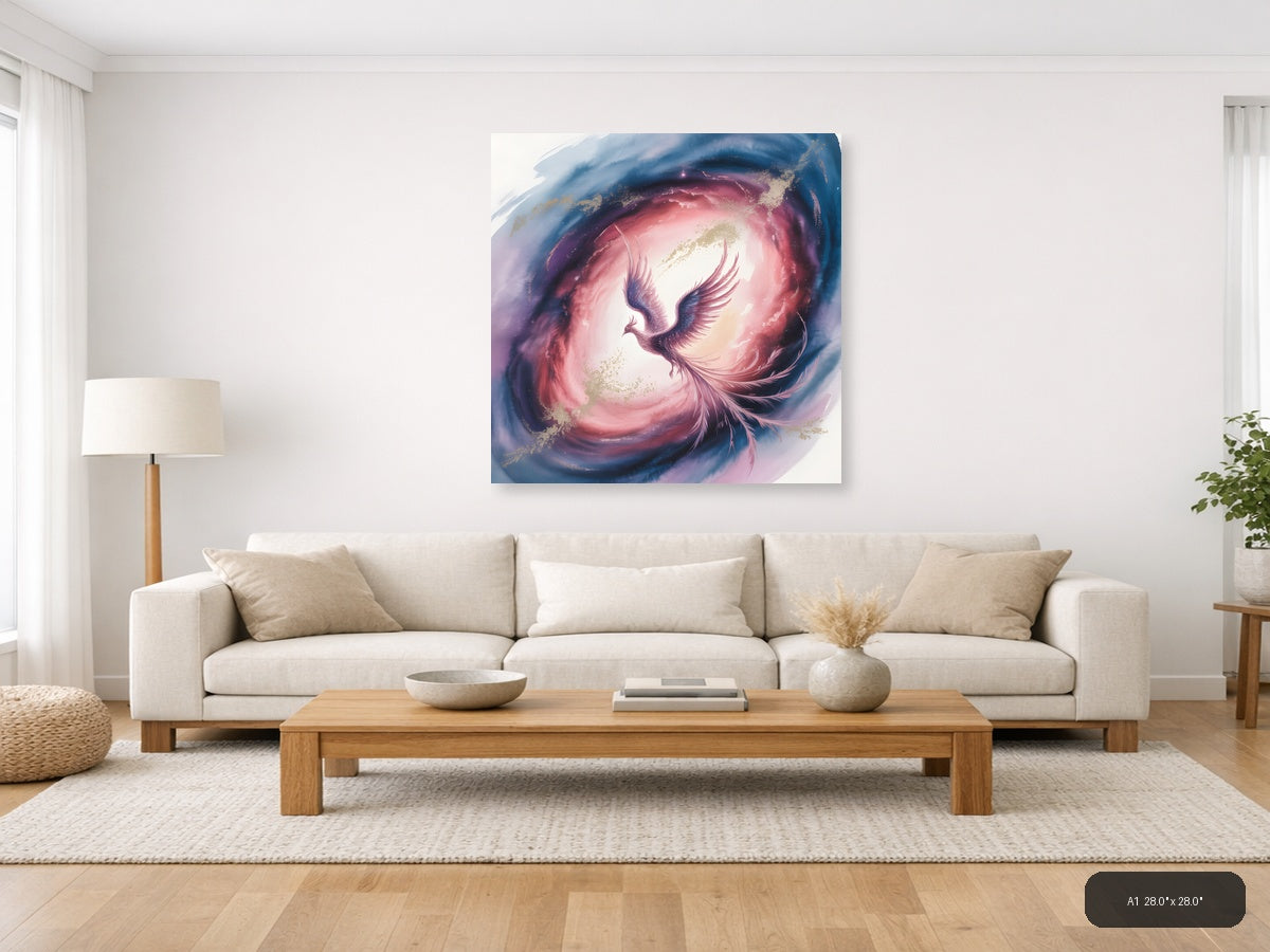 Mystical Phoenix Rising Watercolor Wall Art — A1 / Living Room