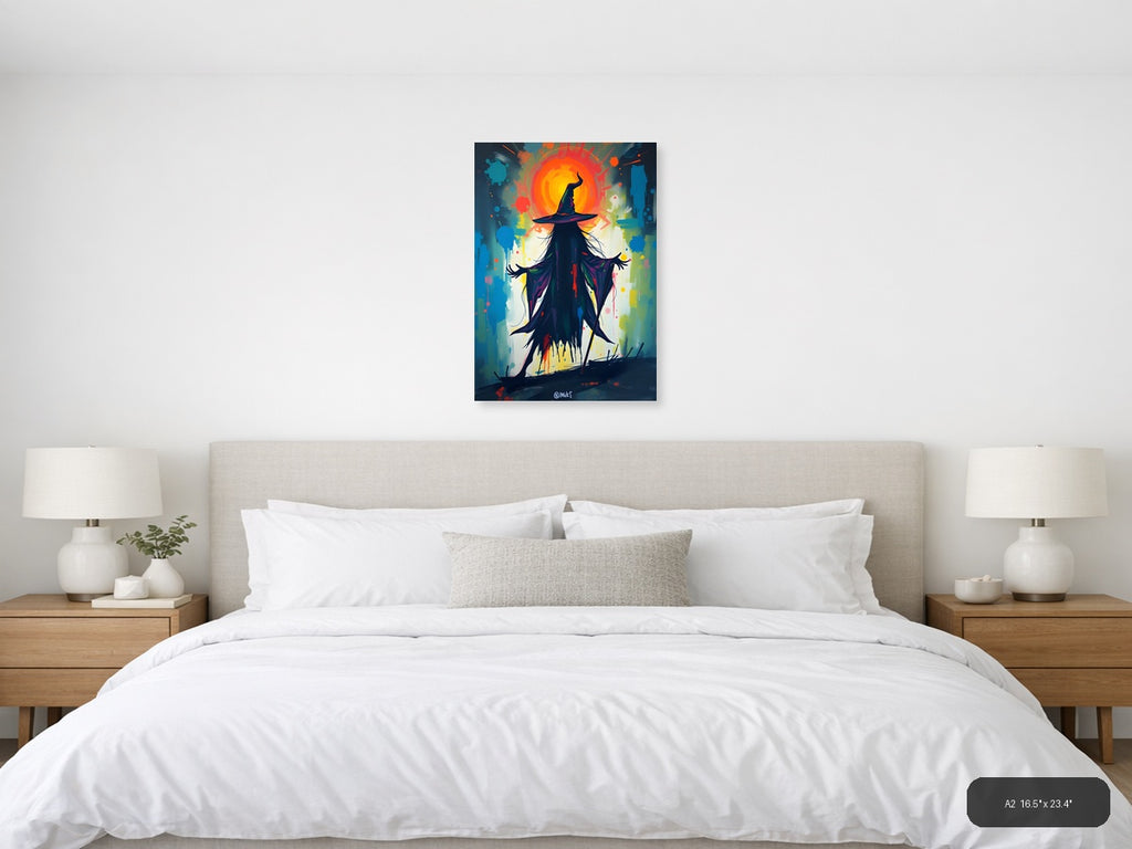 Abstract Witch Silhouette with Glowing Aura Wall Art — A2 / Bedroom