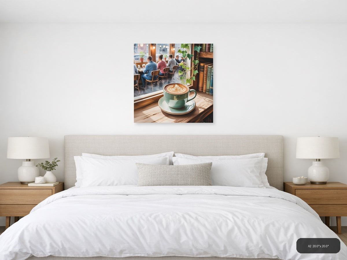 Cozy Café Latte Watercolor Window Scene Wall Art — A2 / Bedroom