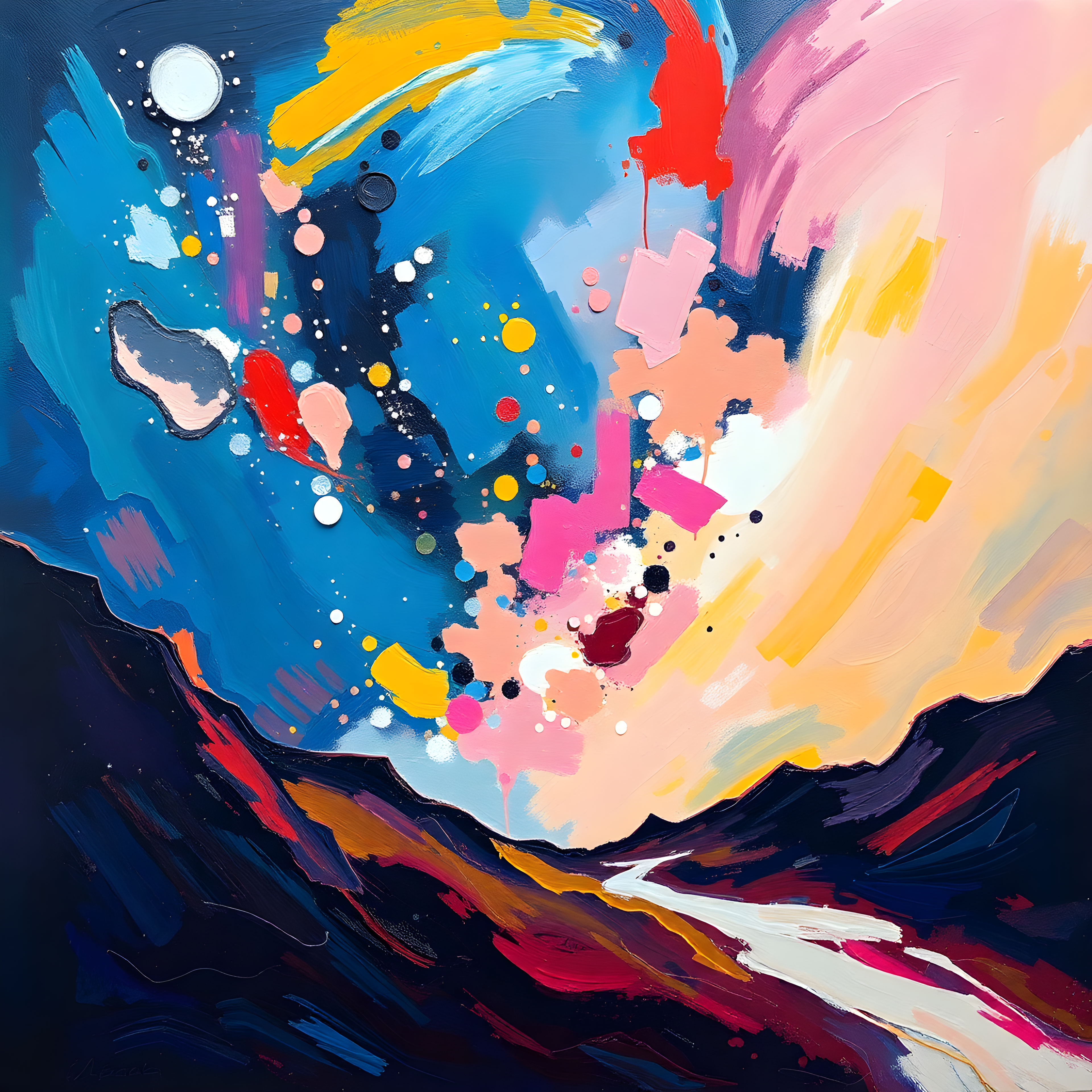 Abstract Colorful Landscape with Moon - Modern Wall Art