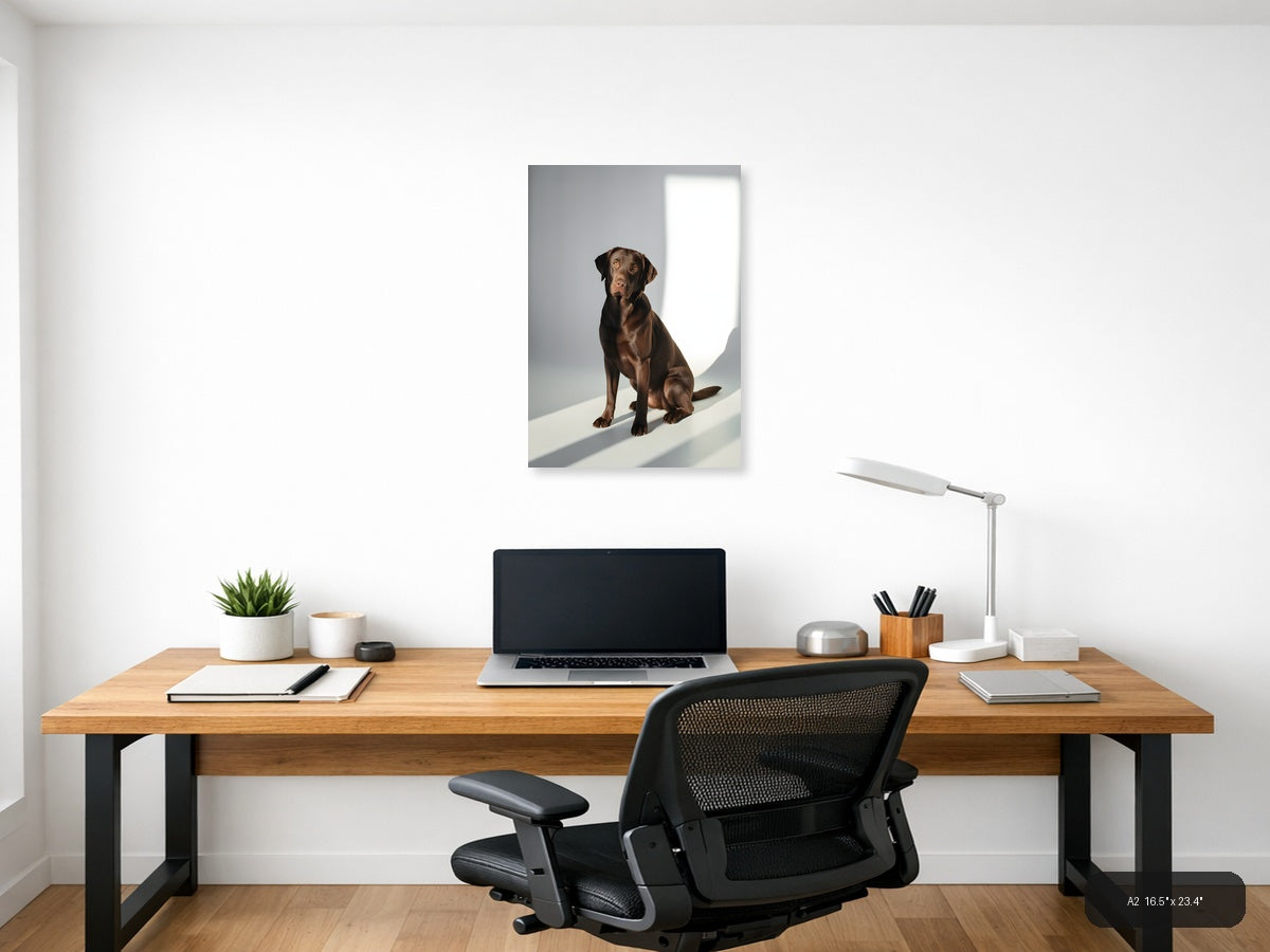 Chocolate Labrador Portrait Minimalist Wall Art — A2 / Office